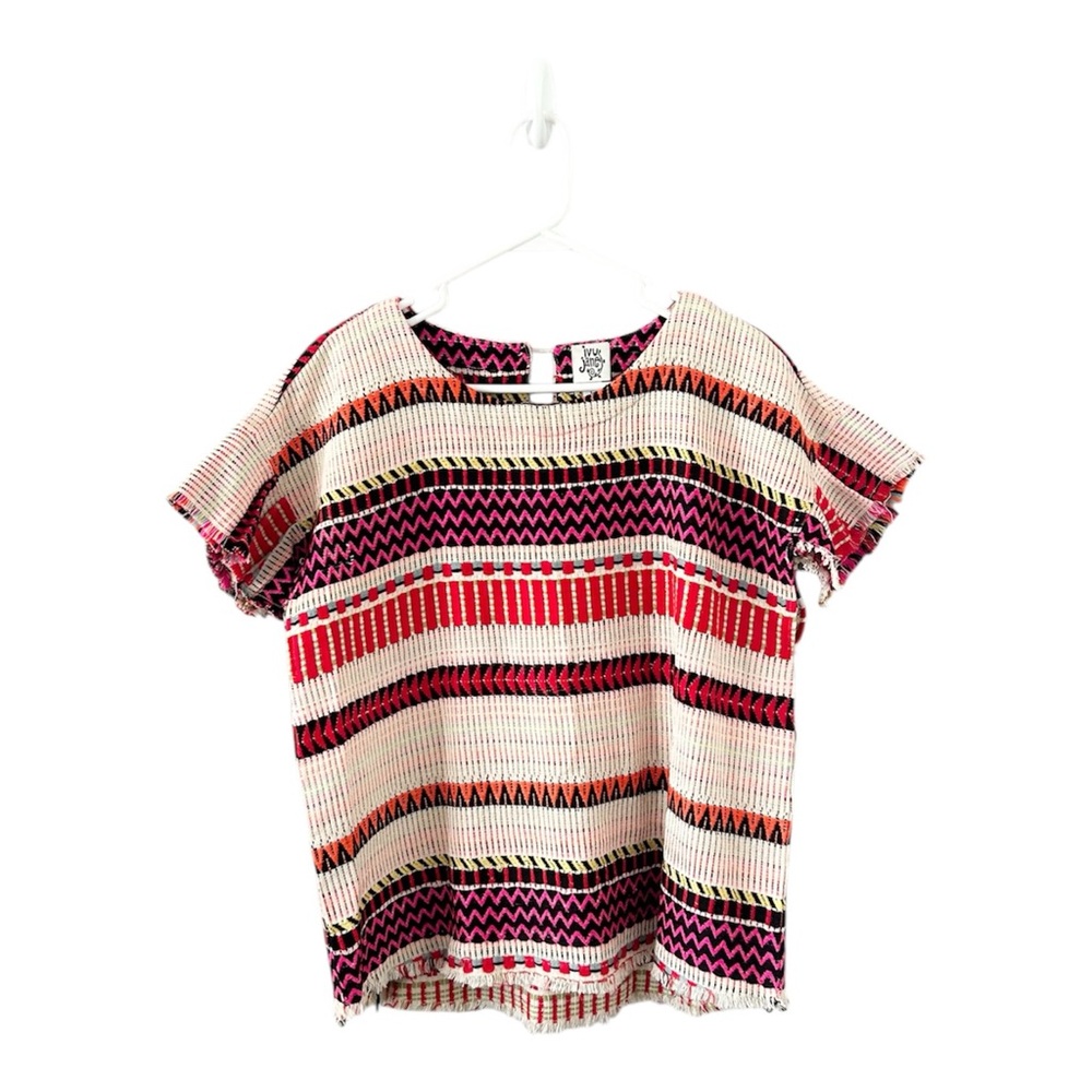 Anthropologie Ivy Jane Multicolor Striped Tweed Boho Tunic‎ Top Size Large